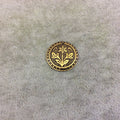 BULK PACK of 1" Gold Plated Detailed Flower/Plant Embossed Round Copper Medallion Pendants  - Measuring 22mm x 22mm - Sold in Packs of 10