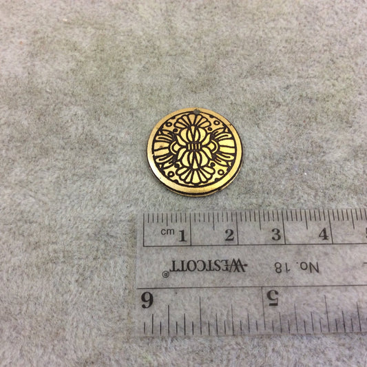 BULK PACK of 1" Gold Plated Detailed Floral/Lotus Embossed Round Copper Medallion Pendants  - Measuring 22mm x 22mm - Sold in Packs of 10