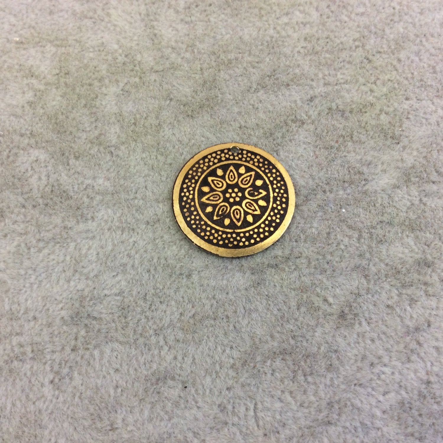 BULK PACK of 1" Gold Plated Detailed Floral Mandala Embossed Round Copper Medallion Pendants  - Measuring 22mm x 22mm - Sold in Packs of 10