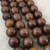 18mm Dark Brown Colored Smooth Acrylic Faux Bone Round Shape Beads with 3mm Holes - 16.25" Strand (Approx. 22 Beads) - Sold by the Strand