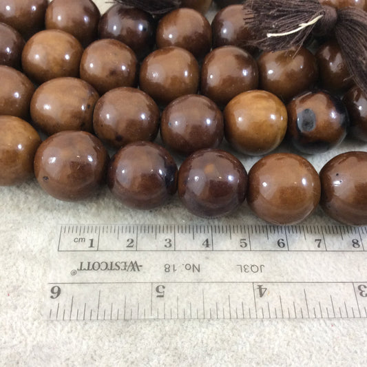 18mm Dark Brown Colored Smooth Acrylic Faux Bone Round Shape Beads with 3mm Holes - 16.25" Strand (Approx. 22 Beads) - Sold by the Strand