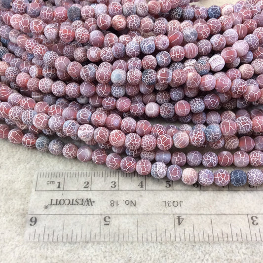6mm Natural Matte Deep Red Crackle/Veined Agate Round/Ball Shaped Beads with 1mm Holes - 14.5" Strand (Approx. 65 Beads) - Quality Gemstone