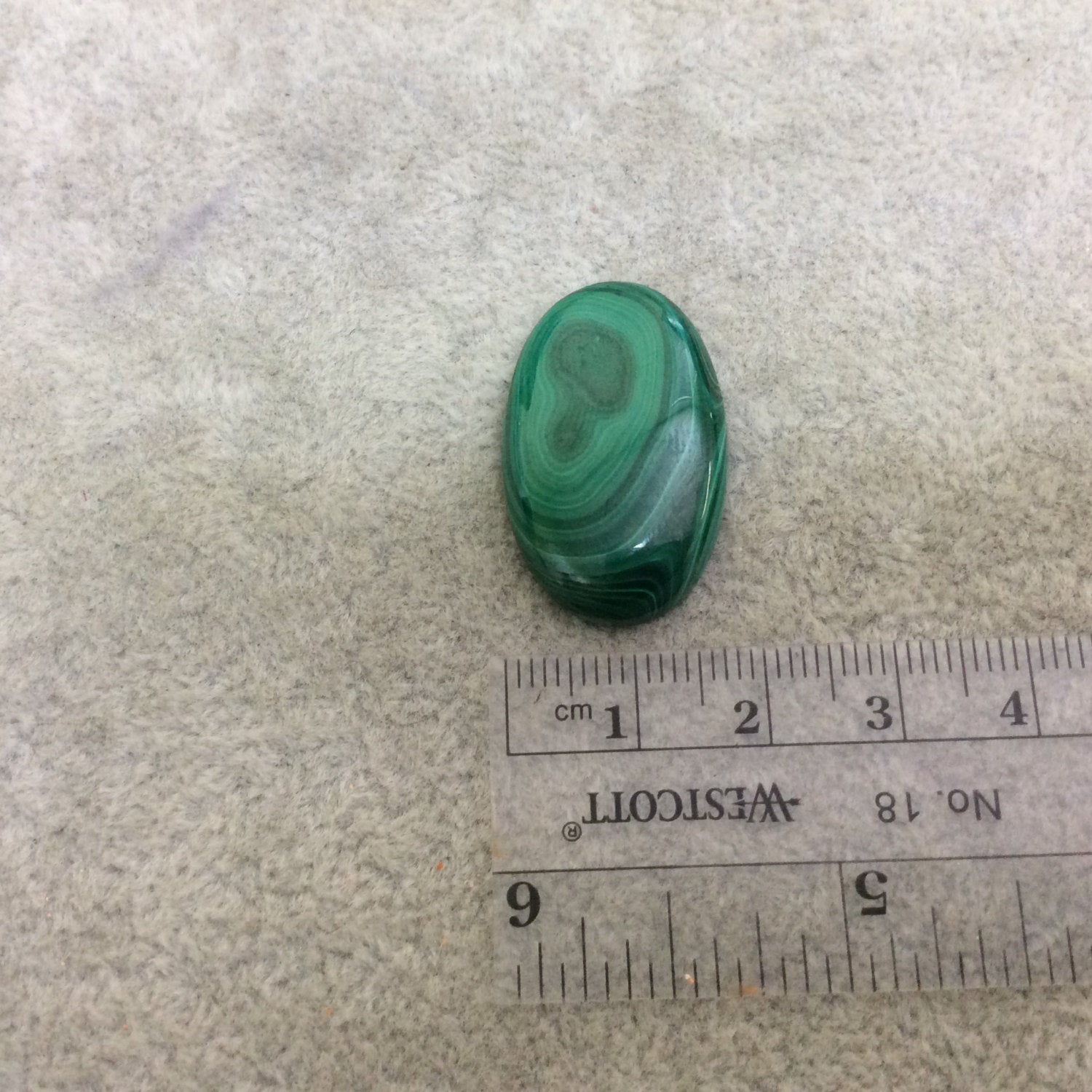 OOAK Genuine Malachite Oblong/Oval Shaped Flat Backed Cabochon - Measuring 19mm x 29mm, 5mm Dome Height - Natural High Quality Cab