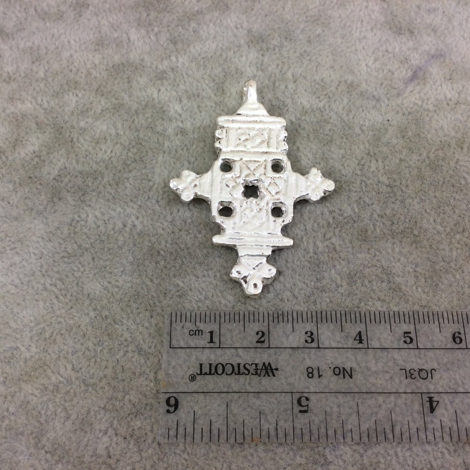 2" Bright Silver Ethiopian Cross Shaped (Style A) Plated Brass Pendant with Horizontal Bail - Measuring 37mm x 48mm - Sold Individually