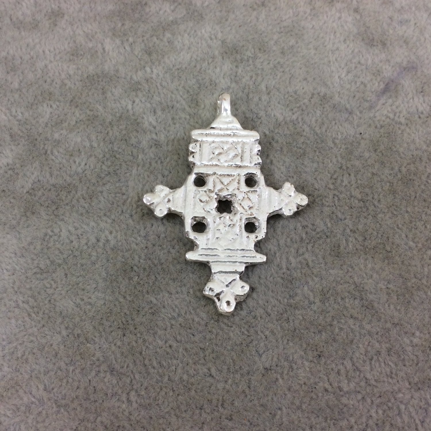 2" Bright Silver Ethiopian Cross Shaped (Style A) Plated Brass Pendant with Horizontal Bail - Measuring 37mm x 48mm - Sold Individually