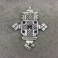4" Oxidized Silver Ethiopian Cross Shaped (Style A) Plated Brass Pendant with Horizontal Bail - Measuring 81mm x 108mm - Sold Individually
