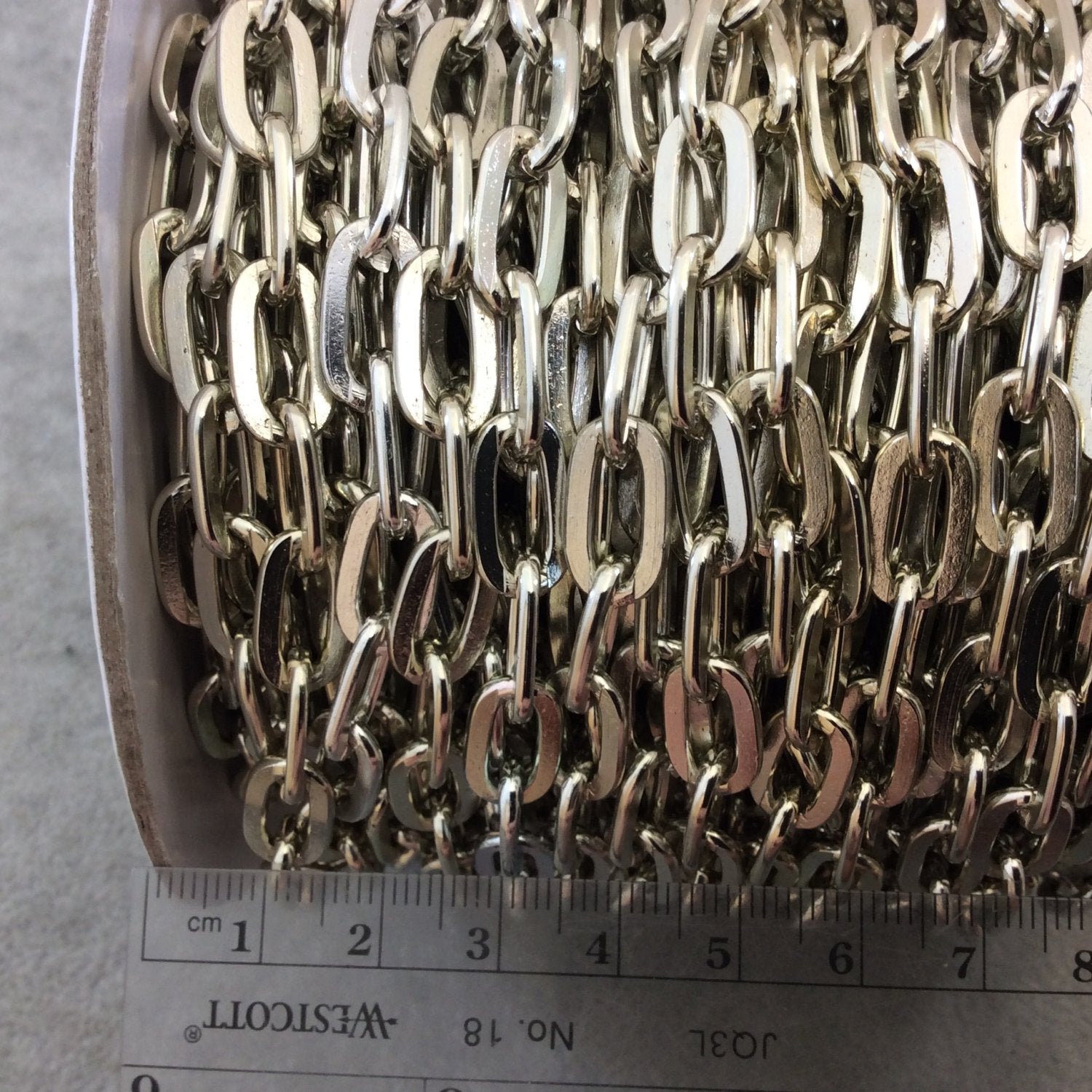 A1442 FULL SPOOL - Silver Plated Aluminum Long Flat Oval Alternating Link Cable Chain with 8mm x 13mm Links - Three Finishes Available