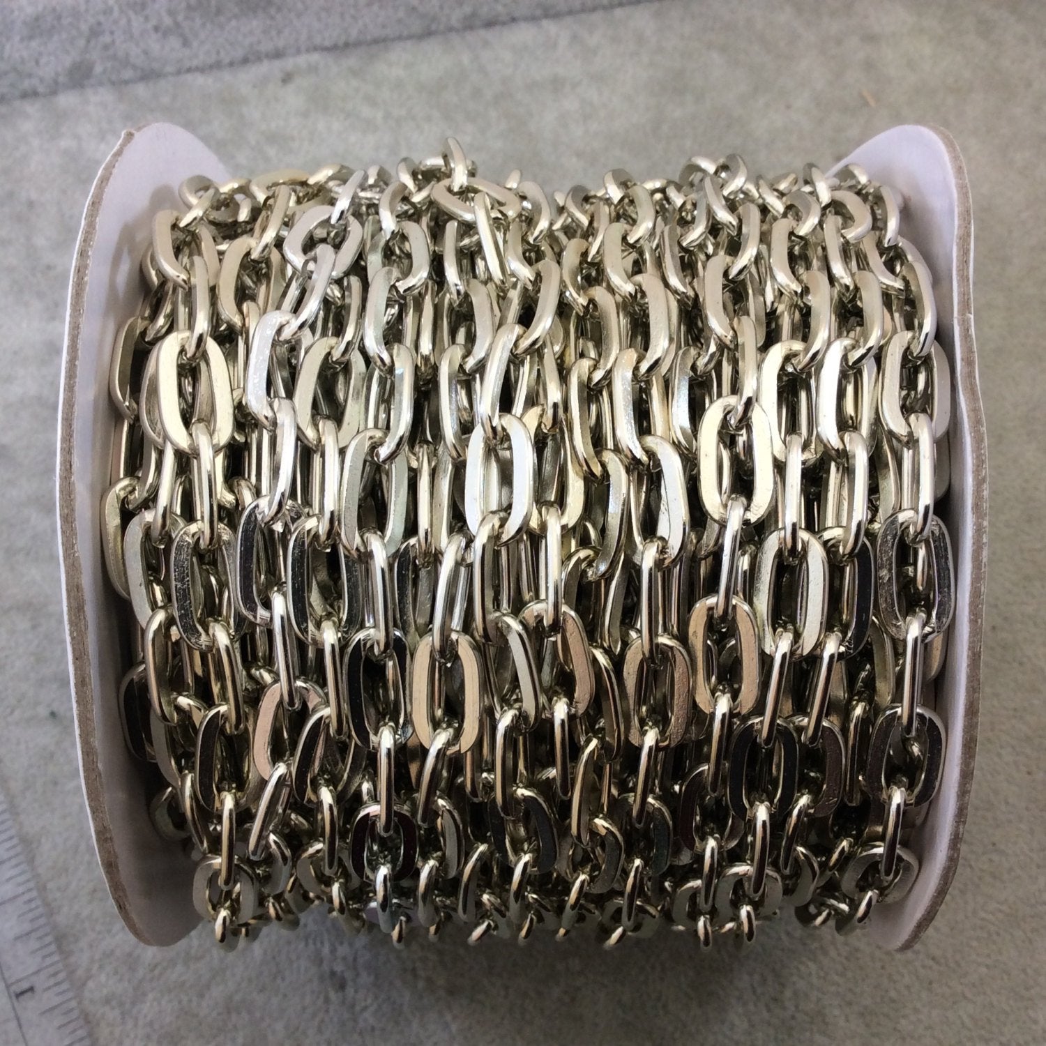 A1442 FULL SPOOL - Silver Plated Aluminum Long Flat Oval Alternating Link Cable Chain with 8mm x 13mm Links - Three Finishes Available