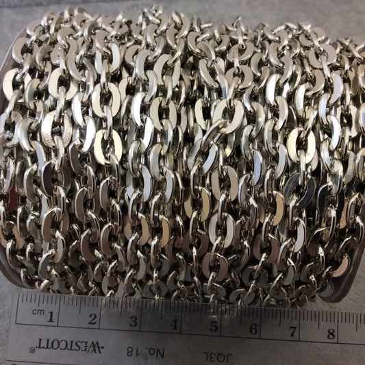 A1443 FULL SPOOL - Silver Plated Aluminum Thick Flat Oval Alternating Link Cable Chain with 7mm x 10mm Links - Three Finishes Available