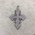 3.5" Gunmetal Ethiopian Cross Shaped (Style B) Plated Brass Pendant with Horizontal Bail - Measuring 57mm x 92mm - Sold Individually