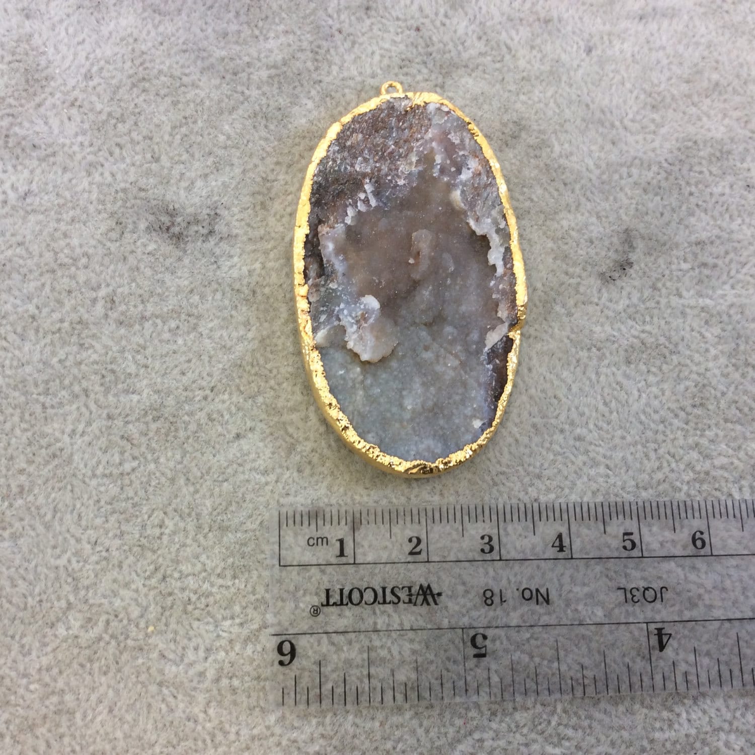 Single OOAK Gold Electroplated Natural Rough Druzy Agate Oblong Oval Shaped Focal Pendant - Measuring 33mm x 57mm - Quality Raw Gemstone