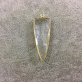 Gold Plated Faceted Clear Hydro (Lab Created) Quartz Inverted Triangle Shaped Bezel Pendant - Measuring 15mm x 40mm - Sold Individually