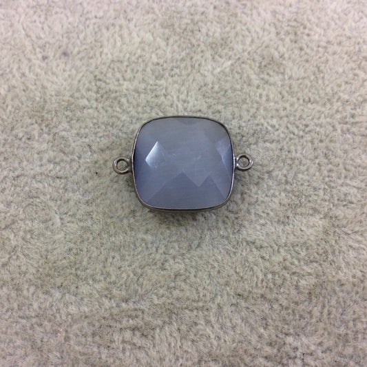 Gray Cat's Eye Bezel | Gunmetal Plated Faceted Synthetic (Manmade Glass) Square Shaped Bezel Connector - Measuring 18mm x 18mm
