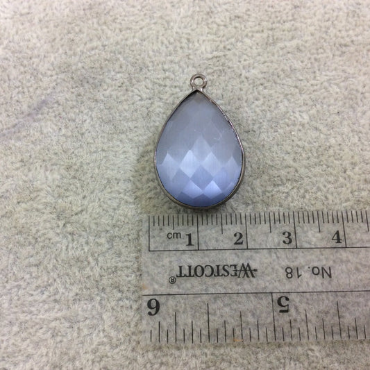 Gunmetal Plated Faceted Synthetic Gray Cat's Eye (Manmade Glass) Teardrop Shaped Bezel Pendant - Measuring 18mm x 24mm - Sold Individually