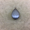 Gunmetal Plated Faceted Synthetic Gray Cat's Eye (Manmade Glass) Teardrop Shaped Bezel Pendant - Measuring 18mm x 24mm - Sold Individually