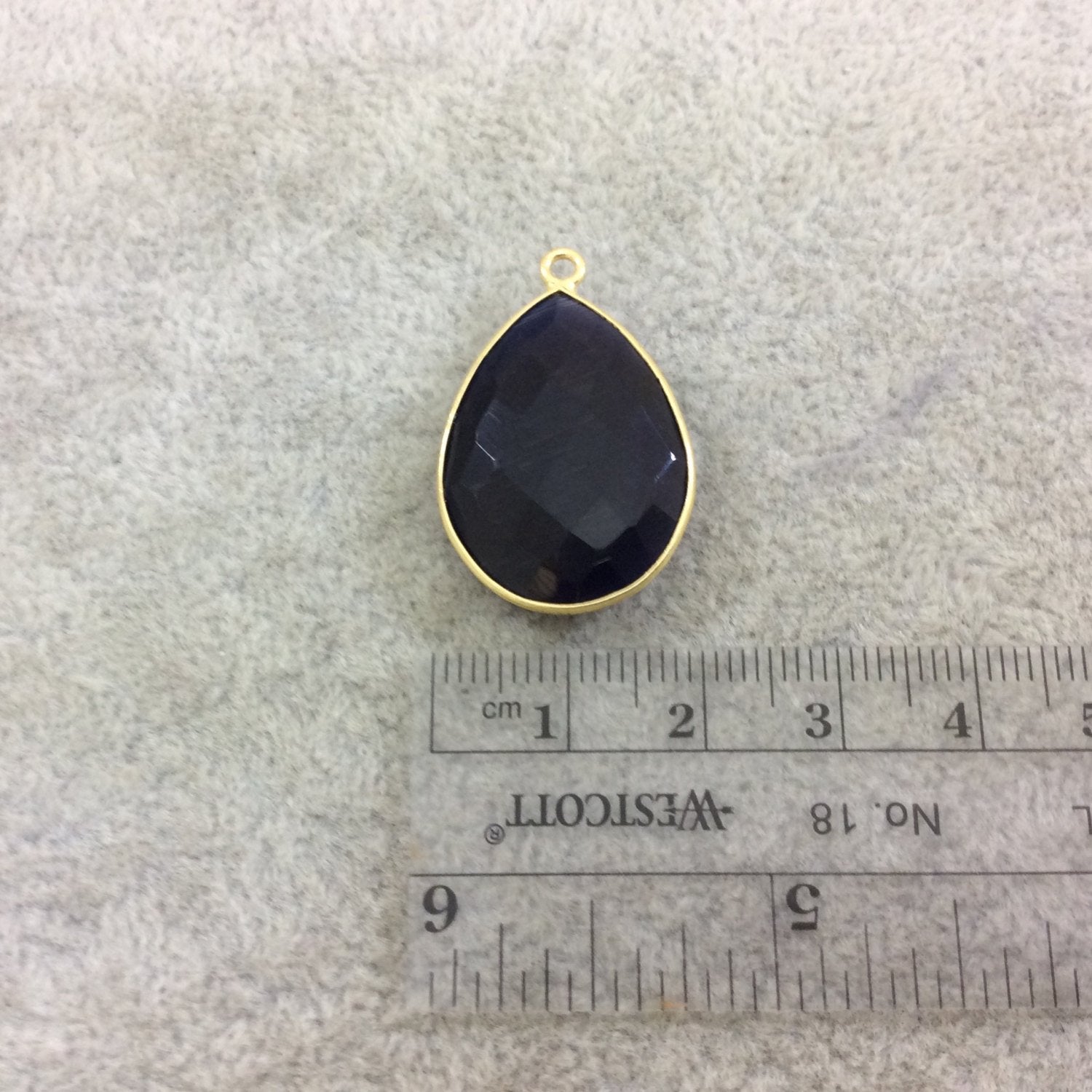 Gold Plated Faceted Synthetic Navy Blue Cat's Eye (Manmade Glass) Teardrop Shaped Bezel Pendant - Measuring 18mm x 24mm - Sold Individual