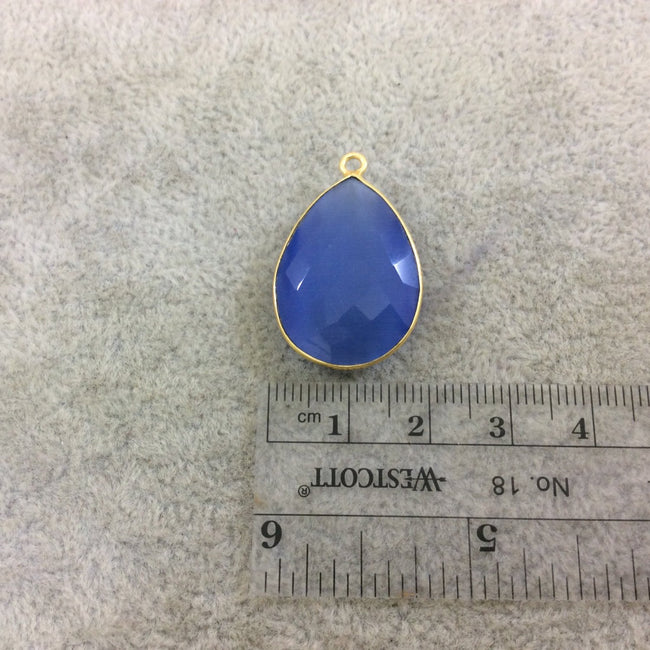 Gold Plated Faceted Synthetic Periwinkle Cat's Eye (Manmade Glass) Teardrop Shaped Bezel Pendant - Measuring 18mm x 24mm - Sold Individual