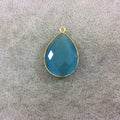 Aqua Cat's Eye Bezel | Gold Plated Faceted Synthetic (Manmade Glass) Pear Teardrop Shaped Pendant - Measuring 18mm x 24mm -Sold Individually
