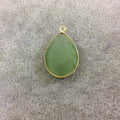 Celery Green Cat's Eye Bezel | Gold Plated Faceted Synthetic (Manmade Glass) Teardrop Shaped Pendant - Measuring 18mm x 24mm