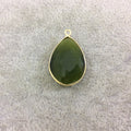 Olive Green Cat's Eye Bezel | Gold Plated Faceted Synthetic (Manmade Glass) Teardrop Shaped Pendant - Measuring 18mm x 24mm