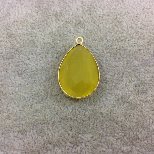 Cadmium Yellow Cat's Eye Bezel | Gold Plated Faceted Synthetic (Manmade Glass) Teardrop Shape Pendant - Measures 18mm x 24mm