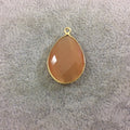Gold Plated Faceted Synthetic Apricot Orange Cat's Eye (Manmade Glass) Teardrop Shape Bezel Pendant - Measures 18mm x 24mm - Sold Individual