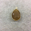 Caramel Brown Cat's Eye Bezel | Gold Plated Faceted Synthetic (Manmade Glass) Teardrop Shape Pendant - Measuring 18mm x 24mm