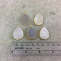 Light Druzy Stone Bezel | Gold Plated Teardrop Shaped Pendant Component - Measuring 19mm x 25mm Approx. - Sold Individually