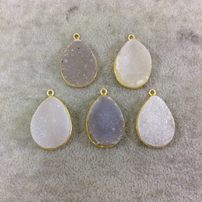Light Druzy Stone Bezel | Gold Plated Teardrop Shaped Pendant Component - Measuring 19mm x 25mm Approx. - Sold Individually