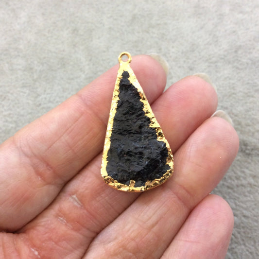 Single OOAK Gold Electroformed Natural Rough Deep Red Garnet Teardrop Shaped Focal Pendant - Measuring 20mm x 35mm - Quality Raw Gemstone