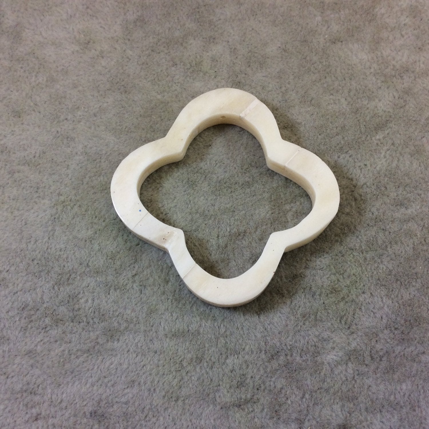 2.25" White/Ivory Open Quatrefoil/Clover Shaped Natural Ox Bone Focal Bead with Two Holes - Measuring 57mm x 57mm, Approx. - (TR225WHQFB)