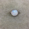 Gunmetal Plated Faceted Natural Iridescent Moonstone Round/Coin Shaped Bezel Connector - Measuring 14mm x 14mm - Sold Individually