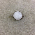 Gunmetal Plated Faceted Natural Iridescent Moonstone Round/Coin Shaped Bezel Connector - Measuring 16mm x 16mm - Sold Individually