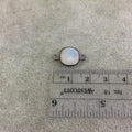 Gunmetal Faceted Moonstone Cushion Shaped Bezel Connector - 10mm x 10mm