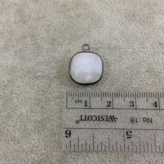 Gunmetal Plated Natural Moonstone Faceted Square Shaped Copper Bezel Pendant - Measures 14mm x 14mm - Sold Individually, Random