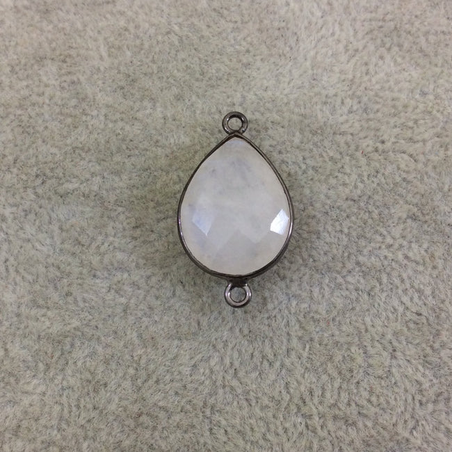 Gunmetal Plated Faceted Natural Iridescent Moonstone Square Shaped Bezel Connector - Measuring 15mm x 20mm - Sold Individually