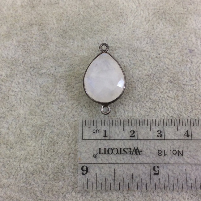 Gunmetal Plated Faceted Natural Iridescent Moonstone Square Shaped Bezel Connector - Measuring 15mm x 20mm - Sold Individually