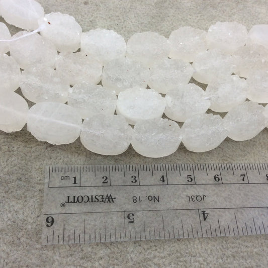 13mm x 18mm Premium Oval Shaped Semi-Transparent White Druzy Agate Beads - 8" Strand (Approx. 11 Beads) - Natural Semi-Precious Gemstone