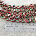 15mm Decorative Floral Multicolor Red Donut/Ring Shaped Metal/Enamel Cloisonné Beads - Sold by 15" Strands (Approx. 27 Beads Per Strand)