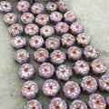 16mm Decorative Floral Light Purple Puffed Drum Shaped Metal/Enamel Cloisonné Beads - Sold by 15" Strands (Approx. 25 Beads Per Strand)