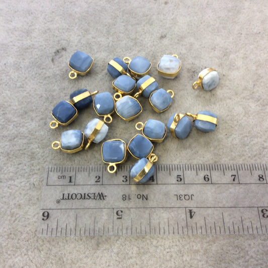 Gold Finish Faceted Blue Opal Cube/Square Shaped Plated Copper Bezel Charm/Drop - Measuring 7-8mm - Natural Gemstone - Sold Individually