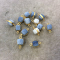 Faceted Blue Opal Cube Shaped Gold Plated Copper Bezel Connector - Measuring 7-8mm - Natural Gemstone - Sold Individually