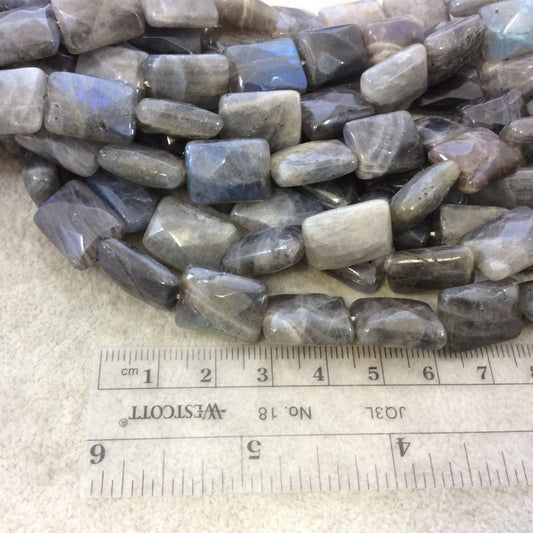 12mm x 16mm Faceted Natural Iridescent Labradorite Rounded Rectangle Shaped Beads with 1mm Holes - 16" Strand (Approx. 24 Beads) - Gemstone