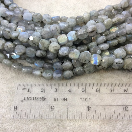 8mm Faceted Natural Iridescent Labradorite Rounded Square Shape Beads with 1mm Holes - 15" Strand (Approx. 50 Beads) - High Quality Gemstone