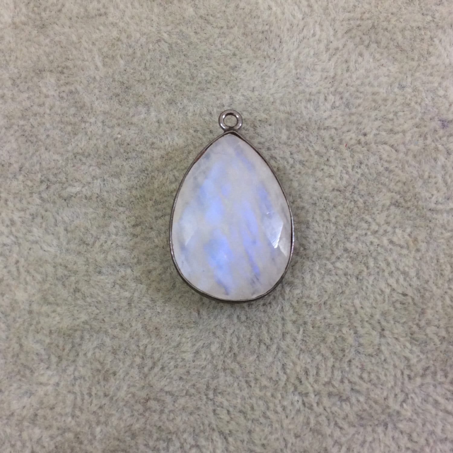 Gunmetal Moonstone Faceted Teardrop Bezel Pendant - 18mm x 25mm