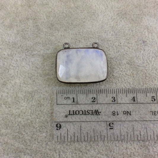Moonstone Bezel | Gunmetal Plated Natural Faceted Rectangle Bar Shaped Copper Pendant - Measures 25mm x 18mm - Sold Individually, Random