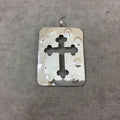 DISC 2.25" Lightweight Bright Silver Plated Medieval Cross Rectangle Shaped Copper Pendant  - Measuring 42mm x 57mm, Approx.
