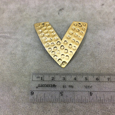 2.25" Lightweight Oxidized Gold Plated Hammered Fat Chevron V-Shaped Copper Pendant  - Measuring 58mm x 50mm, Approx.