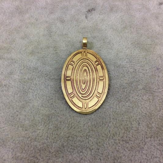 DISC 1.5" Lightweight Oxidized Gold/Copper Plated Tribal Swirl Design Oval Shaped Pendant  - Measuring 25mm x 38mm, Approx.