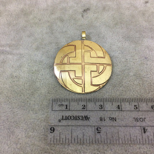 DISC 1.5" Lightweight Oxidized Gold/Copper Plated Knotted Cross Round Shaped Copper Pendant  - Measuring 37mm x 37mm, Approx.